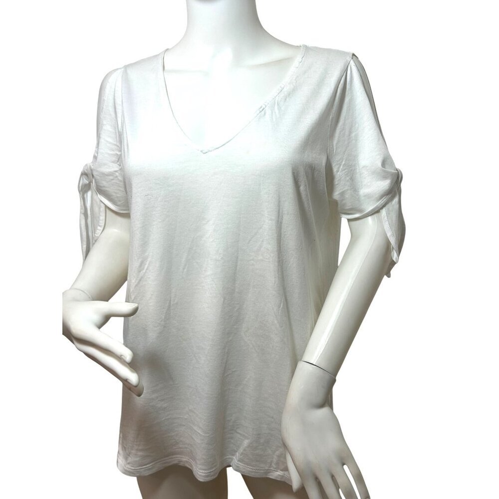 Michael Kors Women’s Top M White Short Sleeve Cold Shoulder Ties V-Neck Casual